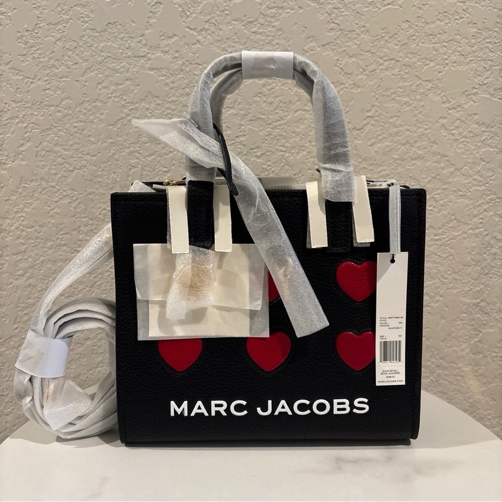 Marc Jacobs Black Mini Grinder Tote with Red Heart Accents NWT